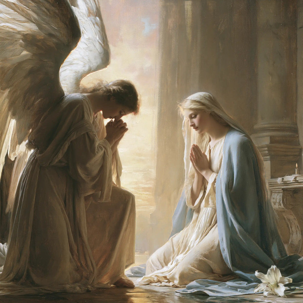 the Annunciation at dawn in The Annunciation at Dawn style, square Christian artwork no. 10