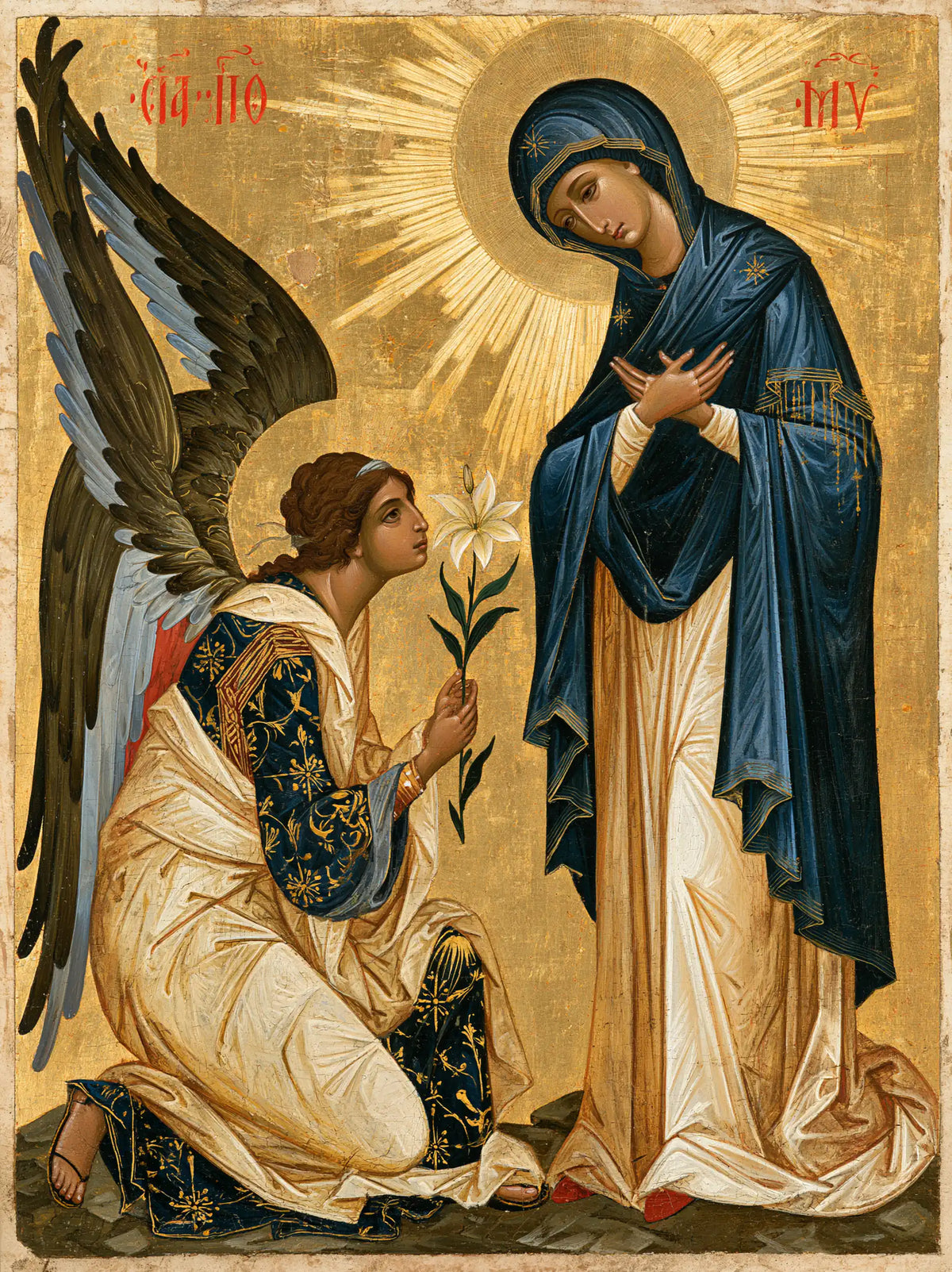 the Annunciation in a contemporary Byzantine icon in Contemporary Byzantine style, portrait Christian artwork no. 14