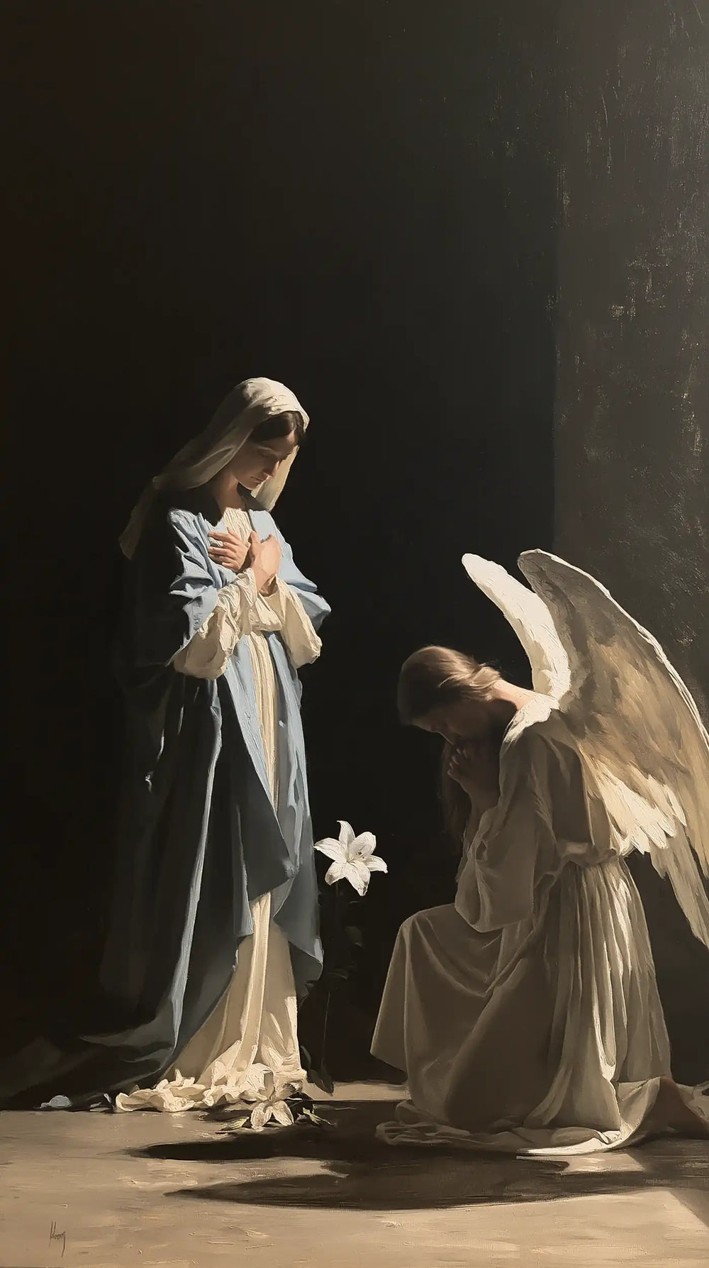 the Annunciation in a minimalist composition in Contemporary Minimalism style, portrait Christian artwork no. 7