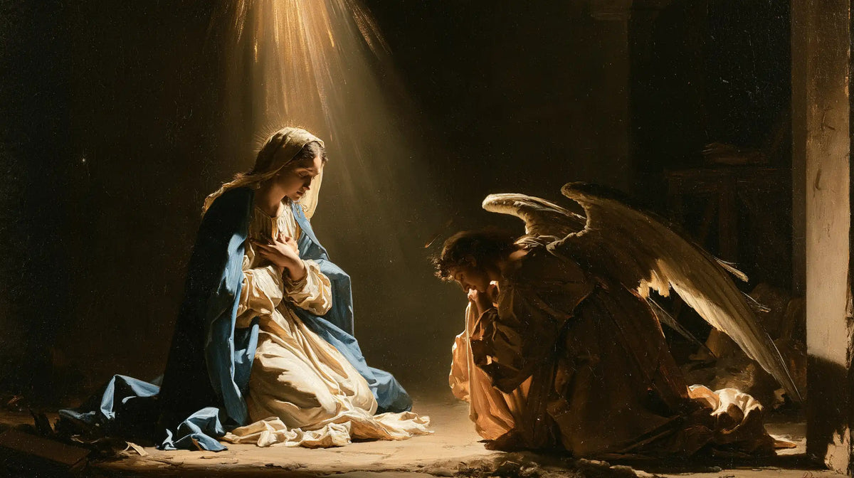 divine light descending upon Mary at the Annunciation in Divine Light Descending upon Mary style, landscape Christian artwork no. 16