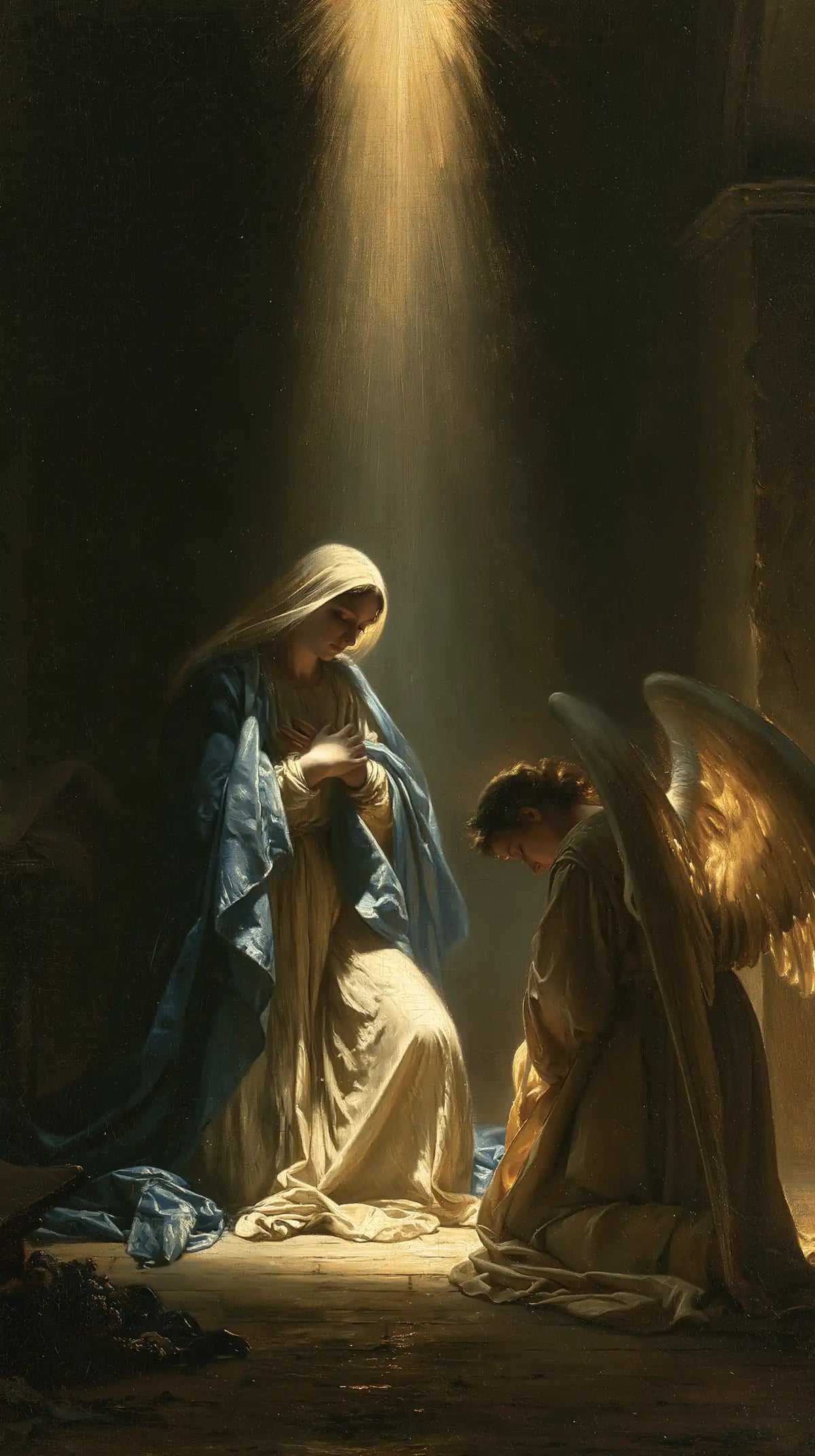 divine light descending upon Mary at the Annunciation in Divine Light Descending upon Mary style, portrait Christian artwork no. 4