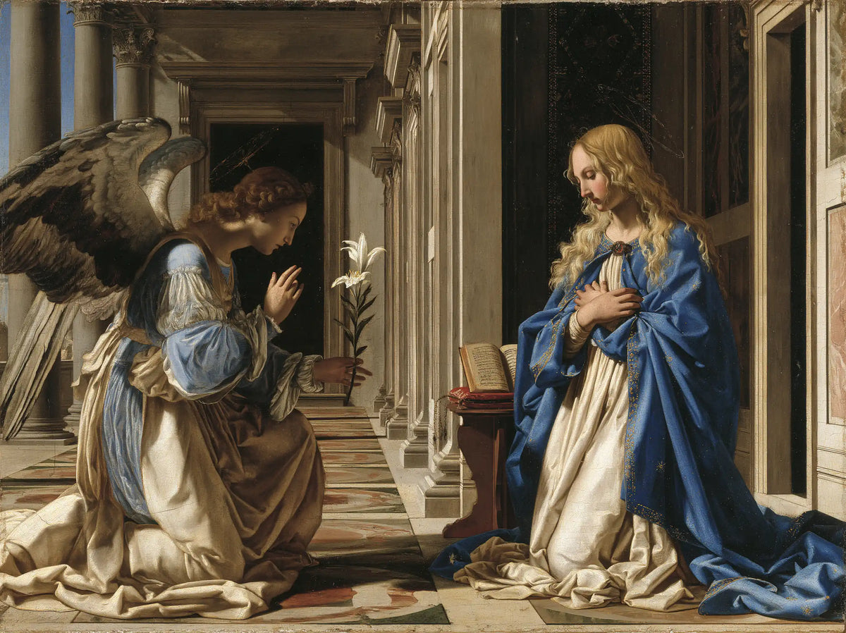 the Annunciation in Florentine Renaissance style in Florentine Renaissance style, landscape Christian artwork no. 7