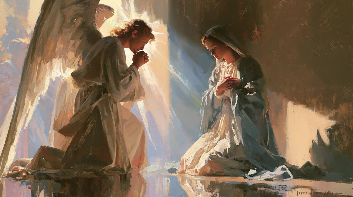 the Annunciation in an impressionist atmosphere in Impressionist style, landscape Christian artwork no. 17