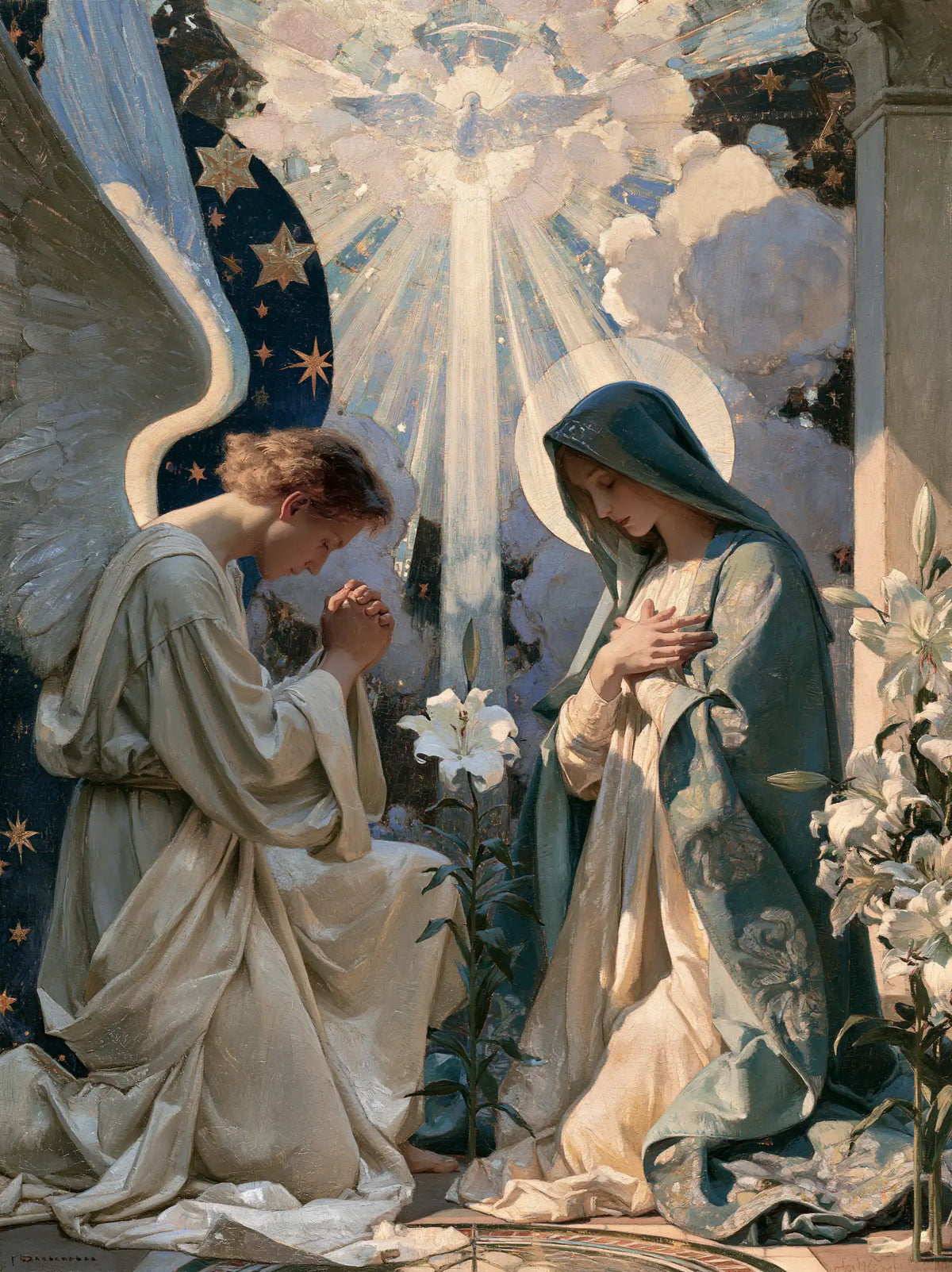 the Annunciation in a symbolist composition in Symbolist style, portrait Christian artwork no. 16