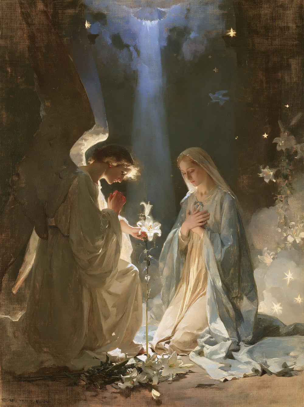 the Annunciation in a symbolist composition in Symbolist style, portrait Christian artwork no. 23