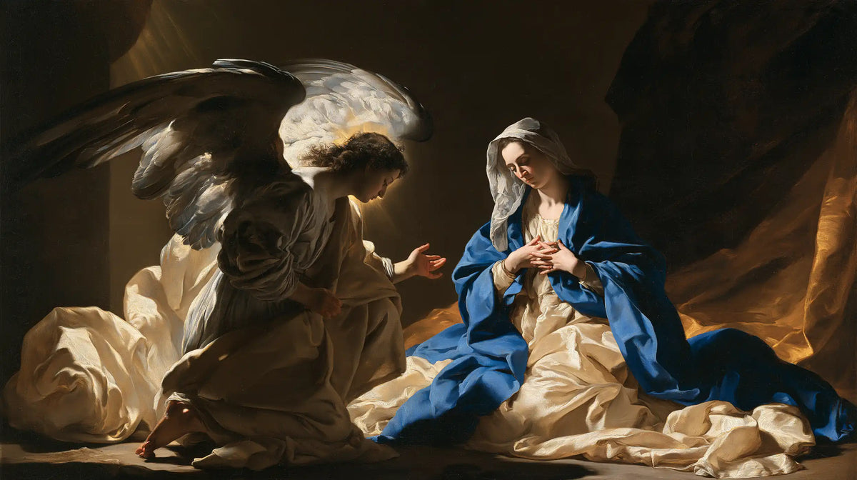 the Annunciation in a theatrical Baroque scene in Theatrical Baroque style, landscape Christian artwork no. 16