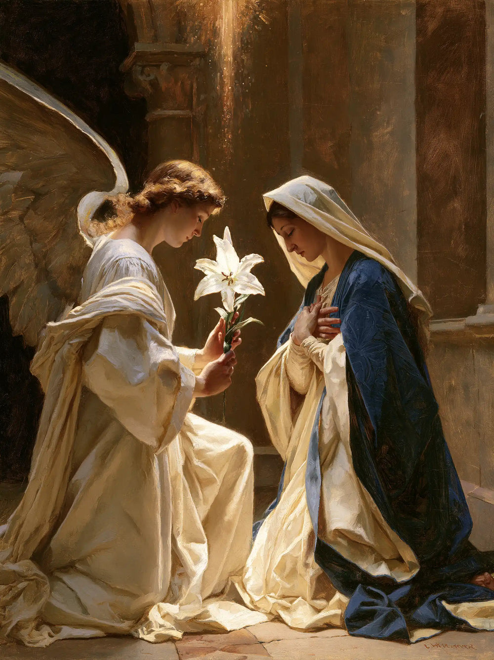 the Annunciation with the white lily as a central symbol in The White Lily as Symbol style, portrait Christian artwork no. 13