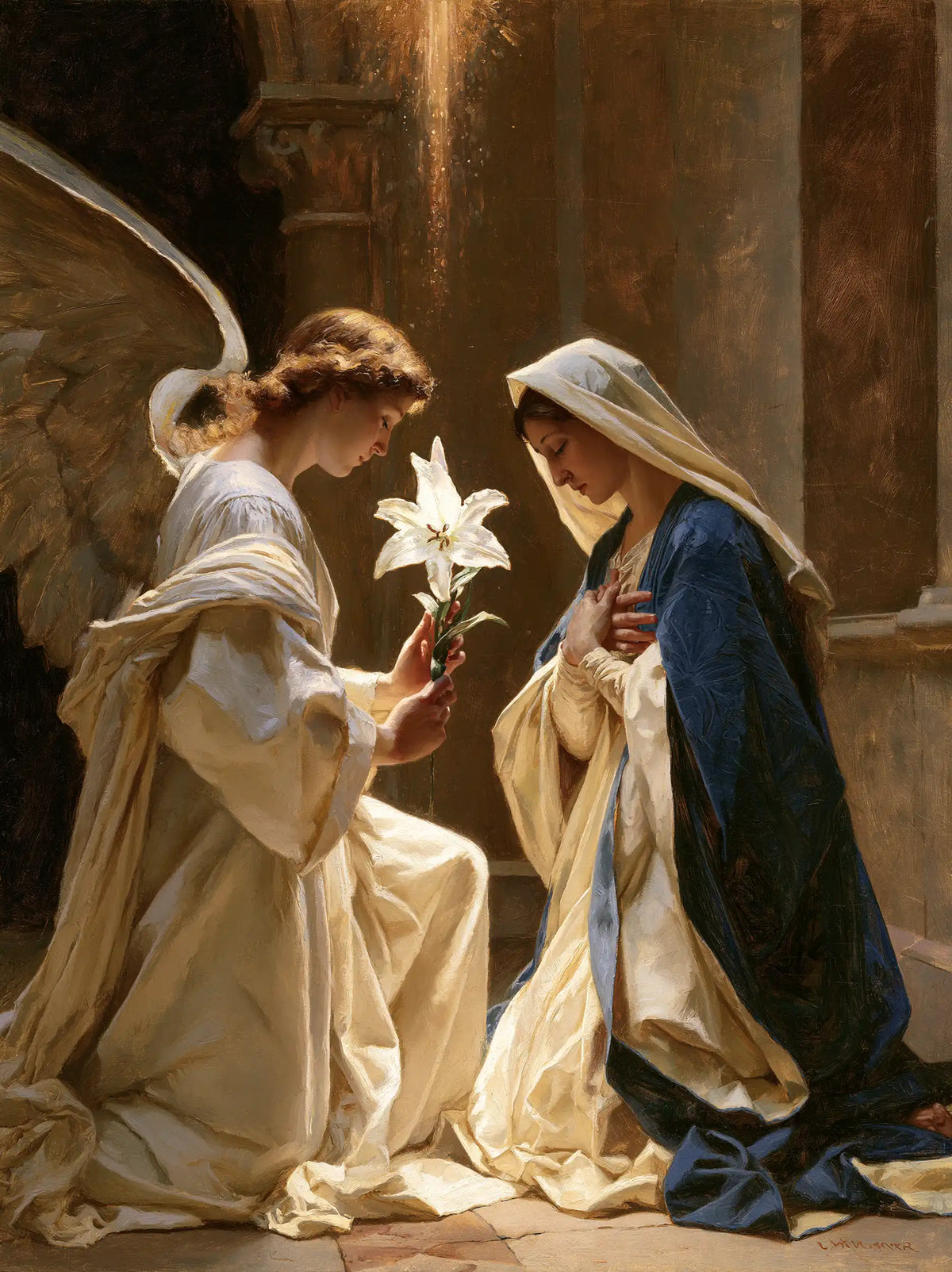the Annunciation with the white lily as a central symbol in The White Lily as Symbol style, portrait Christian artwork no. 13