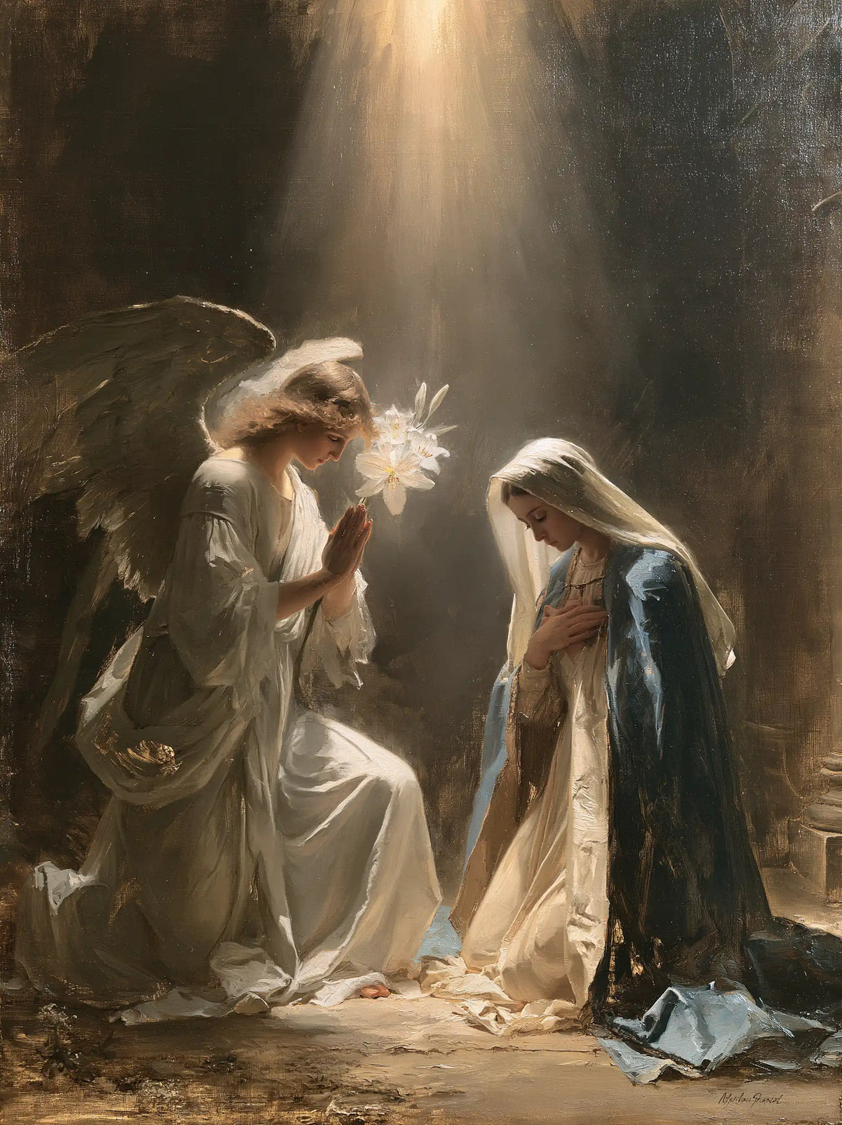 the Annunciation with the white lily as a central symbol in The White Lily as Symbol style, portrait Christian artwork no. 16