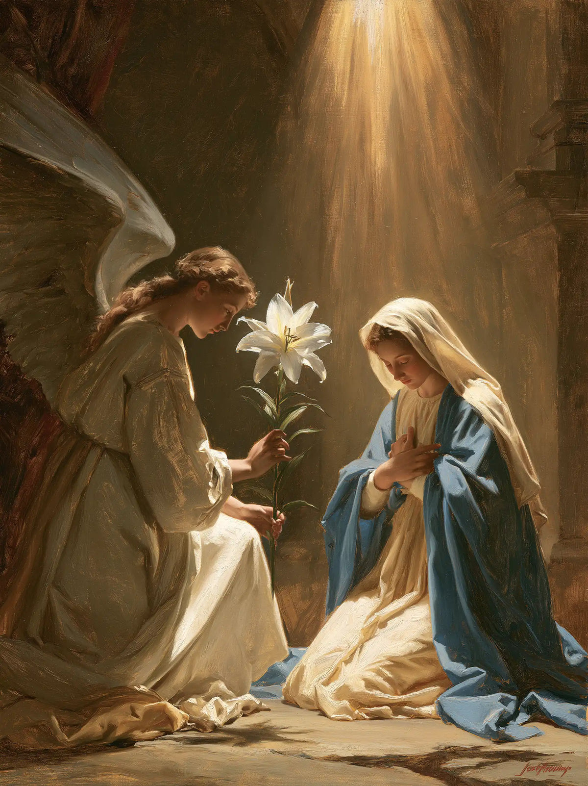 the Annunciation with the white lily as a central symbol in The White Lily as Symbol style, portrait Christian artwork no. 18