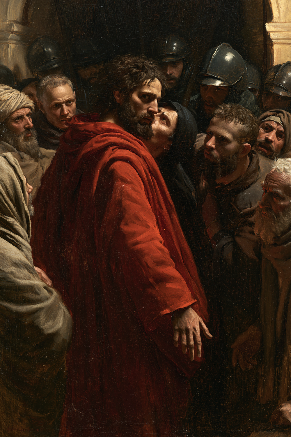 Judas' forræderi - offerrødt · Portræt n° 5 - kristen kunst