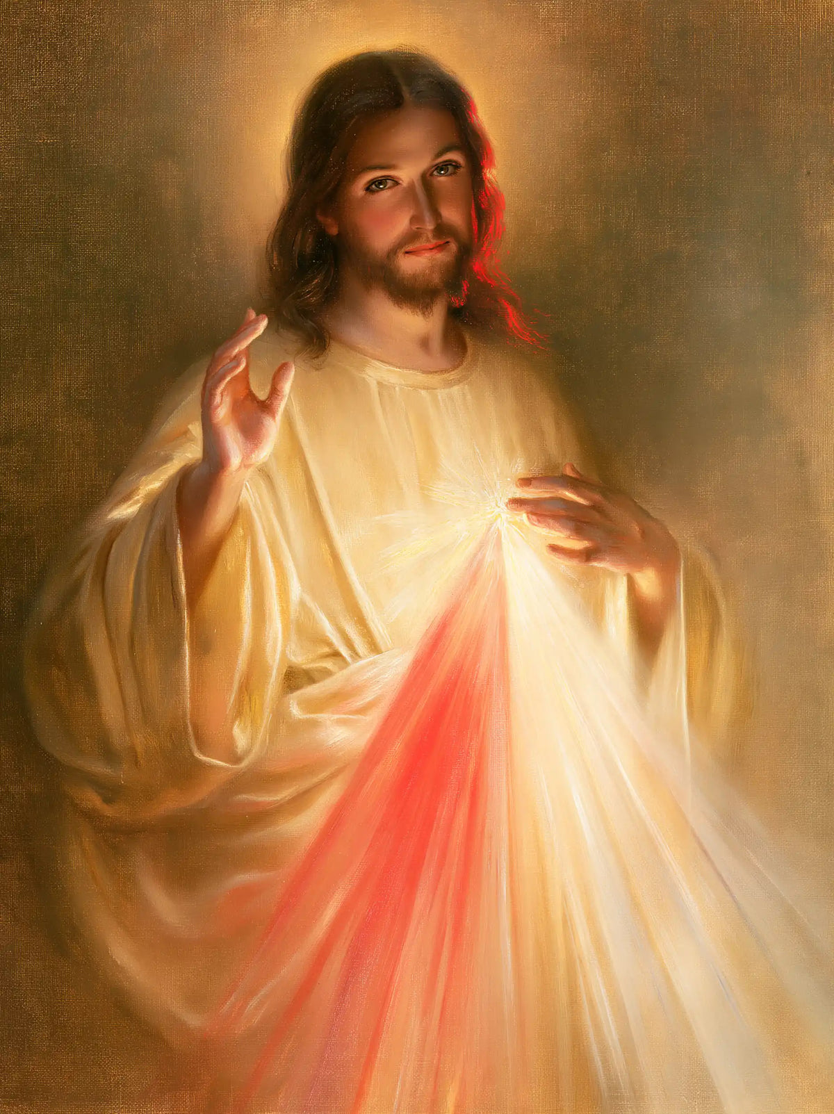 Divine Mercy Jesus — Gentleness in the Amber Halo