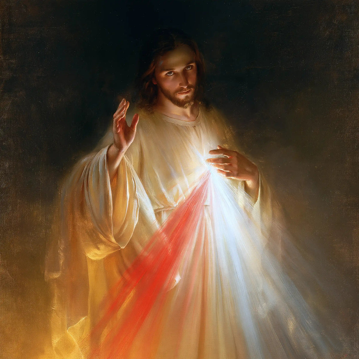 Jesus expressing compassion and divine mercy in Compassion and Mercy style, square Christian artwork no. 2