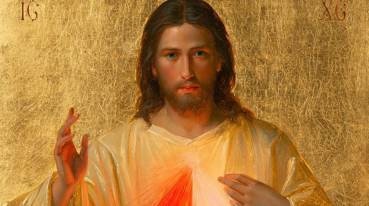 Divine Mercy Jesus in a contemporary Byzantine icon in Contemporary Byzantine style, landscape Christian artwork no. 14