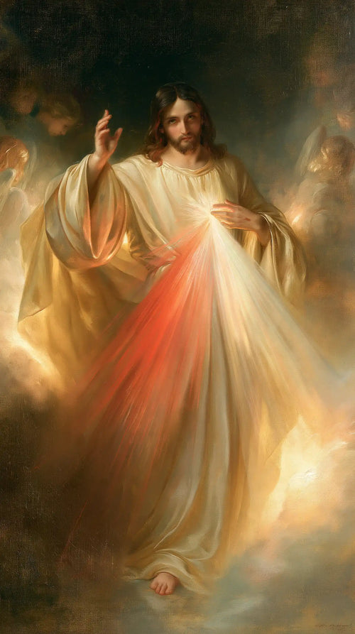 the glory of Divine Mercy Jesus in Glory of the Merciful Christ style, portrait Christian artwork no. 3