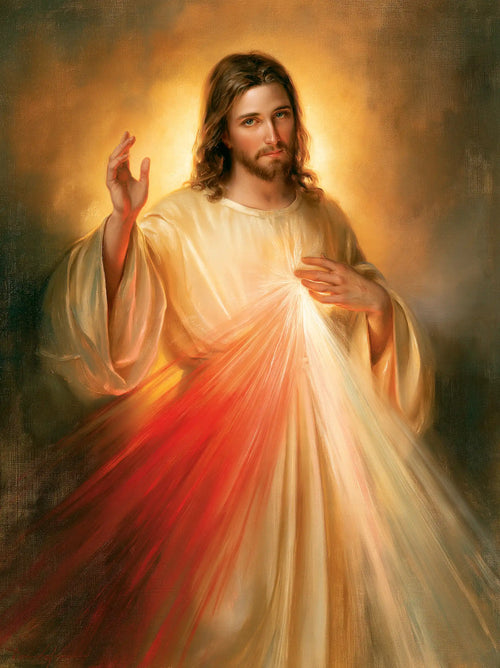 Divine Mercy Jesus raising his hand in blessing in Jesus Blessing style, portrait Christian artwork no. 4