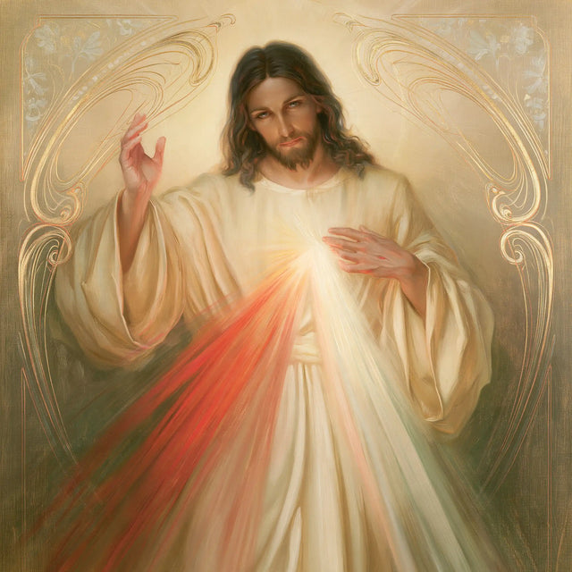 Divine Mercy Jesus — Tenderness Beneath Pale Curves