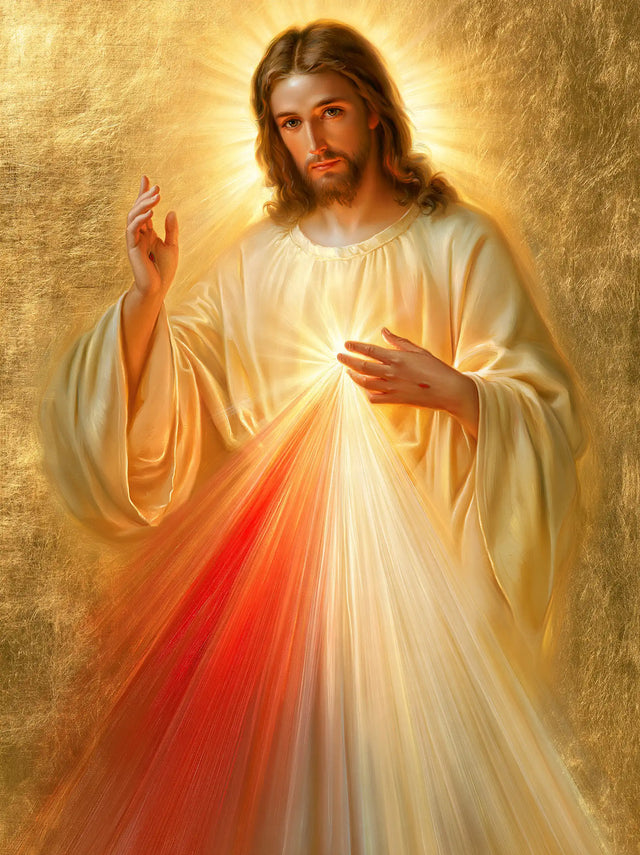 Divine Mercy Jesus — The Gaze Beneath Golden Needles