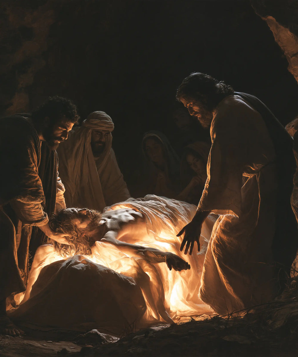 Entombment of Jesus Christ in Divine Light style, portrait Christian artwork no. 24