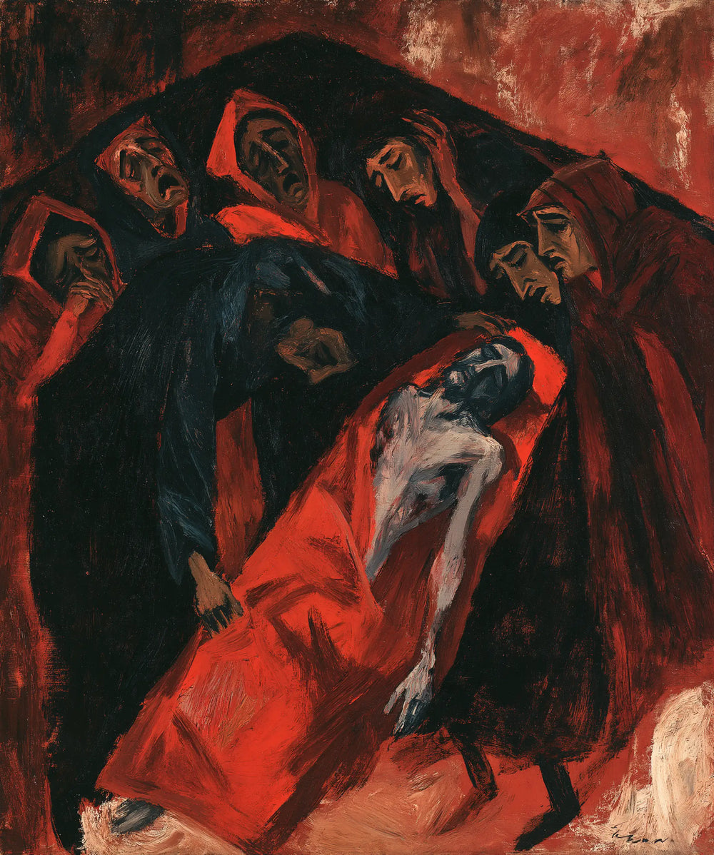 Entombment of Jesus Christ in Expressionist style, portrait Christian artwork no. 25