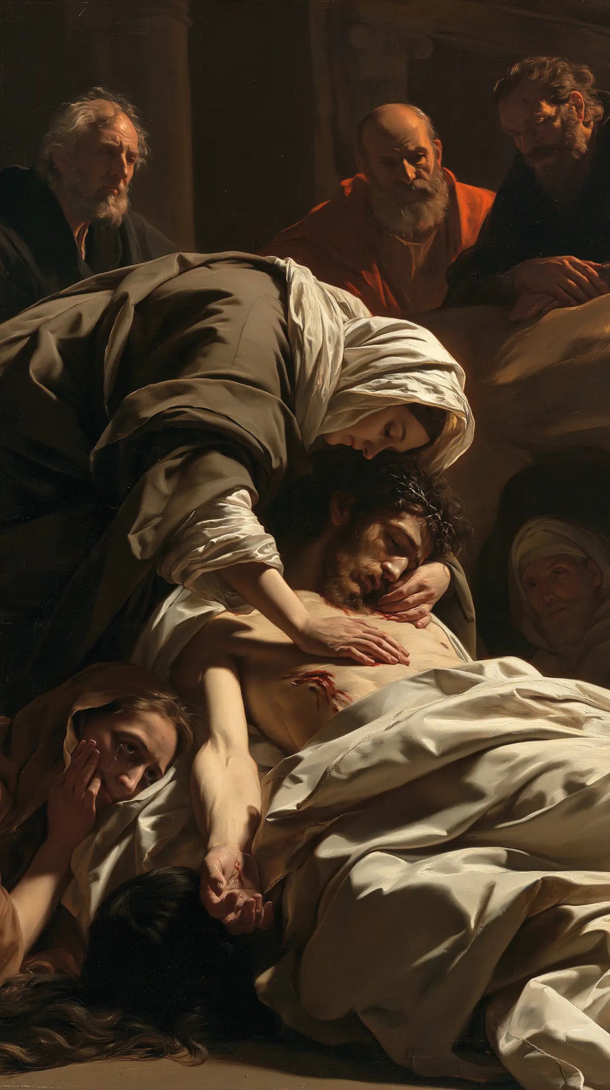 Entombment of Jesus Christ in Intimate Mourning style, portrait Christian artwork no. 6