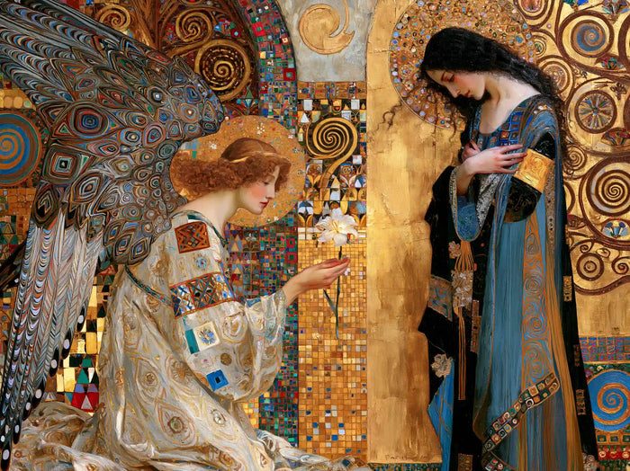 Gabriel and Mary among Blue-Gold Icons – Golden Secession Art · Landscape