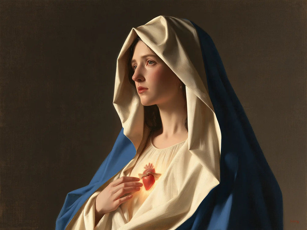 the Immaculate Heart of Mary in a minimalist composition in Contemporary Minimalism style, landscape Christian artwork no. 8