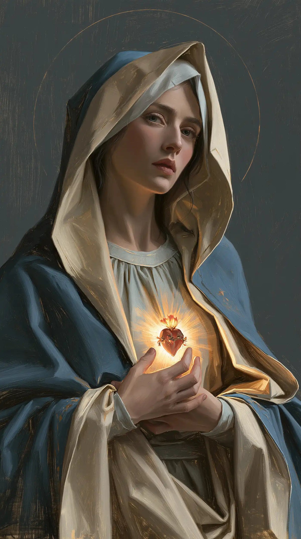 The Immaculate Heart of Mary — The Heart Held in Grey Daylight