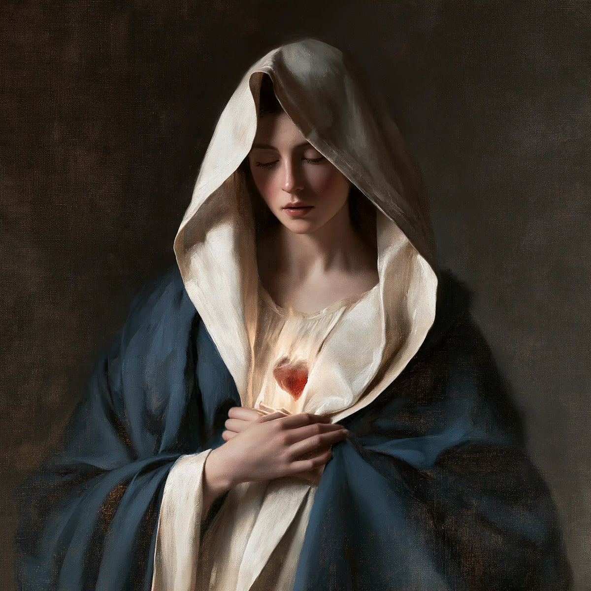 the Immaculate Heart of Mary in a minimalist composition in Contemporary Minimalism style, square Christian artwork no. 6