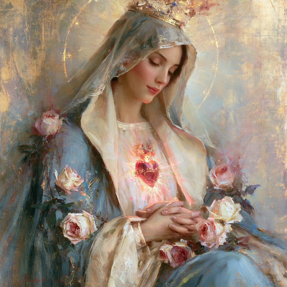 the Immaculate Heart of Mary in an impressionist atmosphere in Impressionist style, square Christian artwork no. 2
