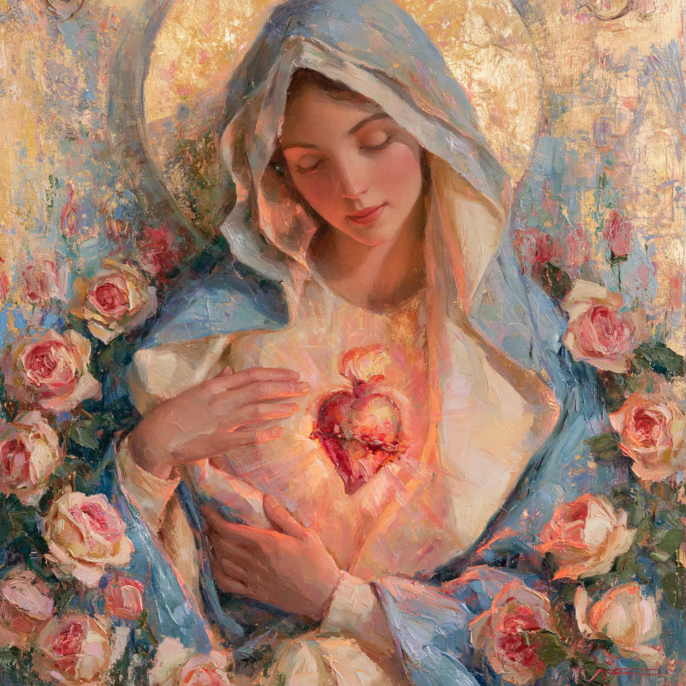 the Immaculate Heart of Mary in an impressionist atmosphere in Impressionist style, square Christian artwork no. 8