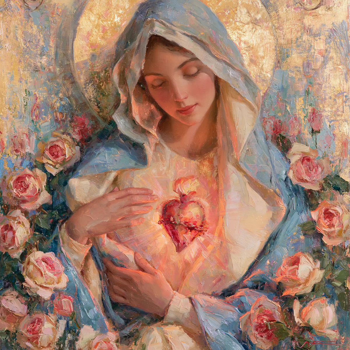 the Immaculate Heart of Mary in an impressionist atmosphere in Impressionist style, square Christian artwork no. 8