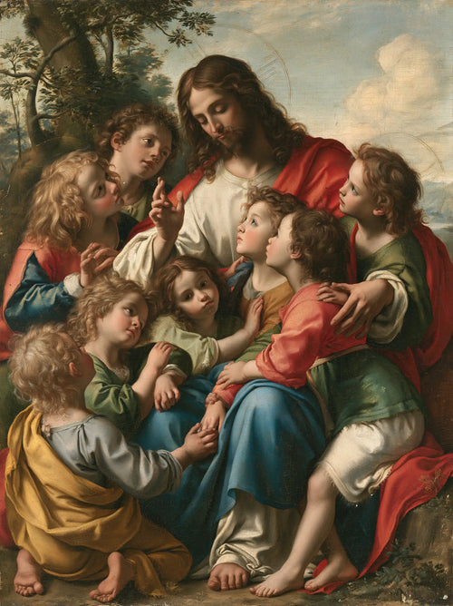 Jesus with children in Florentine Renaissance style in Florentine Renaissance style, portrait Christian artwork no. 14
