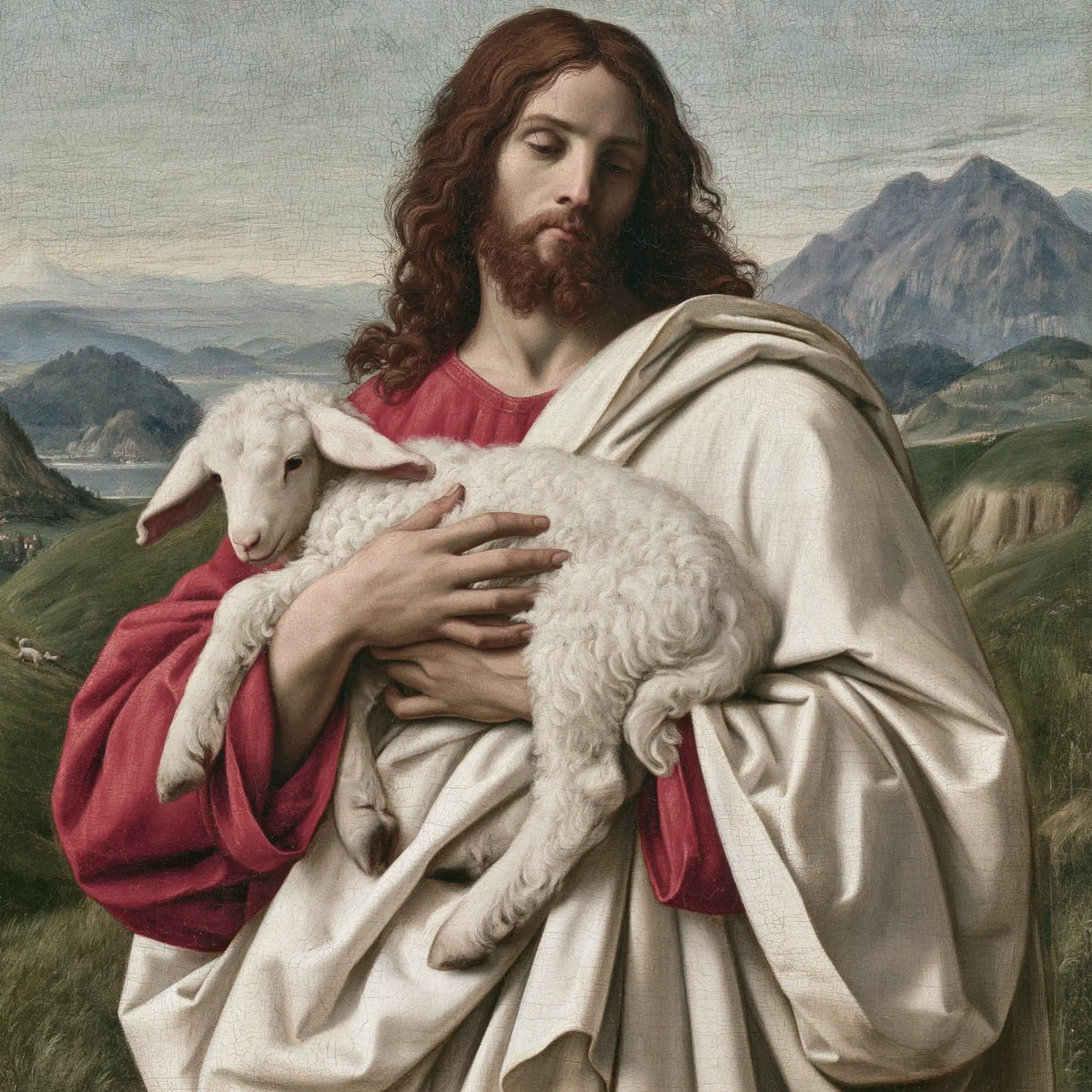 Jesus and the Lamb — Gentleness Beneath Grey Peaks