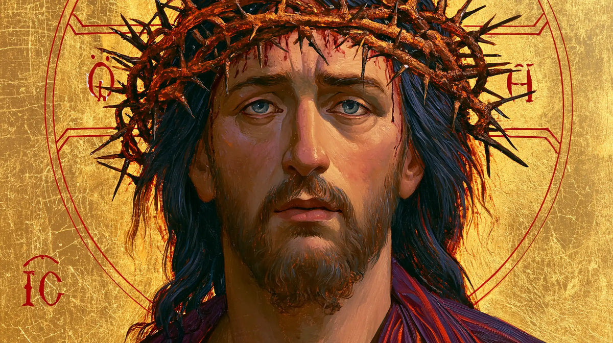 Jesus Crowned with Thorns — Blue Eyes in Sacred Gold
