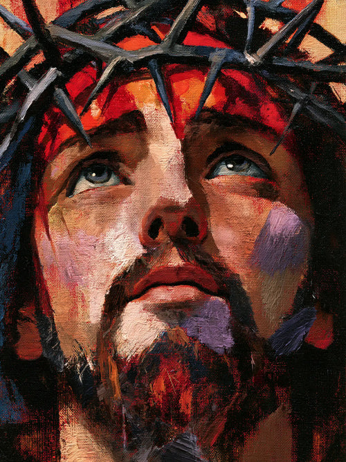 Jesus crowned with thorns in an expressionist composition in Expressionist style, portrait Christian artwork no. 10