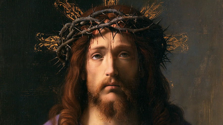 Jesus Crowned with Thorns — Engraved Rays behind the Brambles