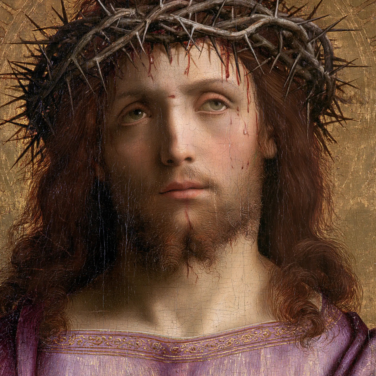 Jesus Crowned with Thorns — Tears above the Embroidered Neckline