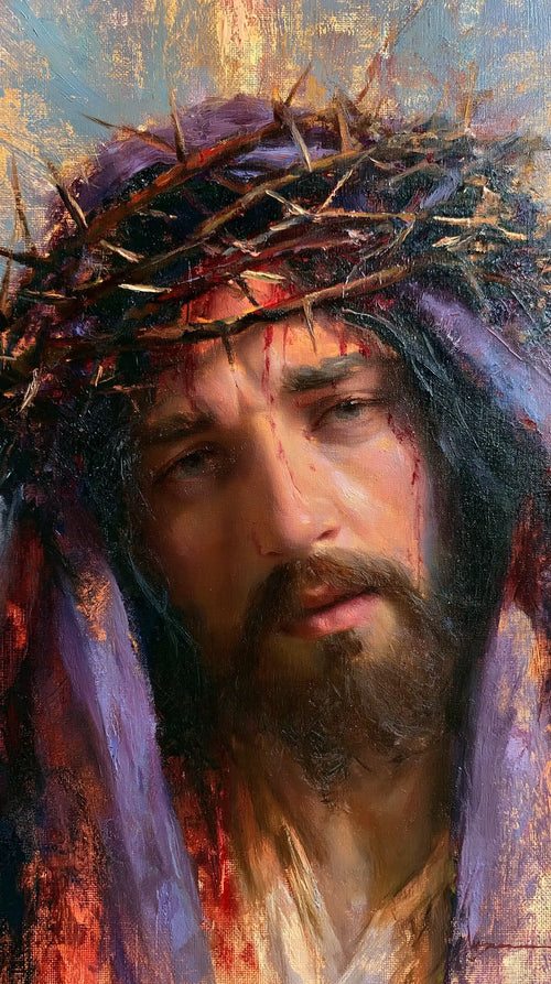 Jesus crowned with thorns in an impressionist atmosphere in Impressionist style, portrait Christian artwork no. 7