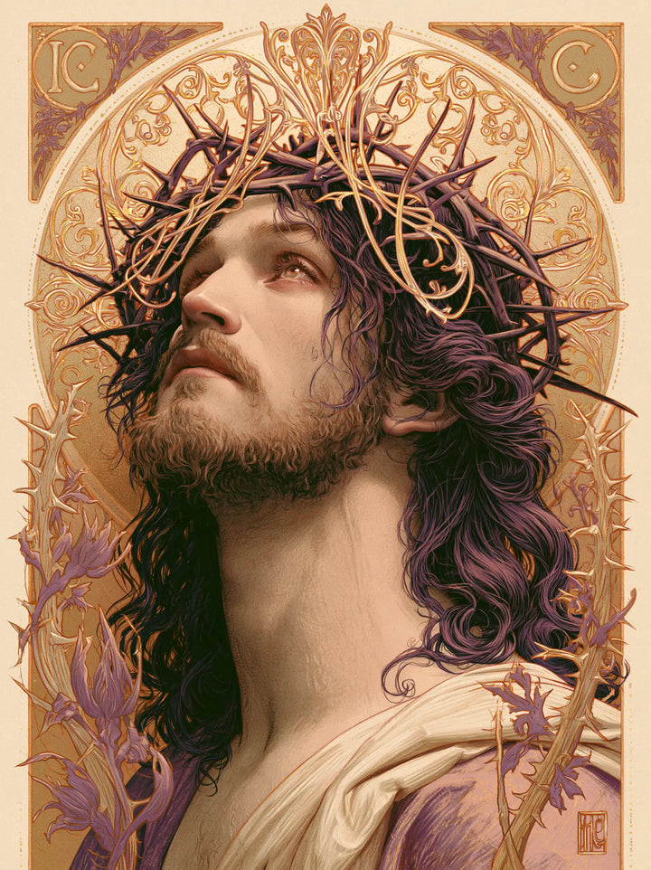 Jesus Crowned with Thorns — The Pale Neck beneath Copper Curves
