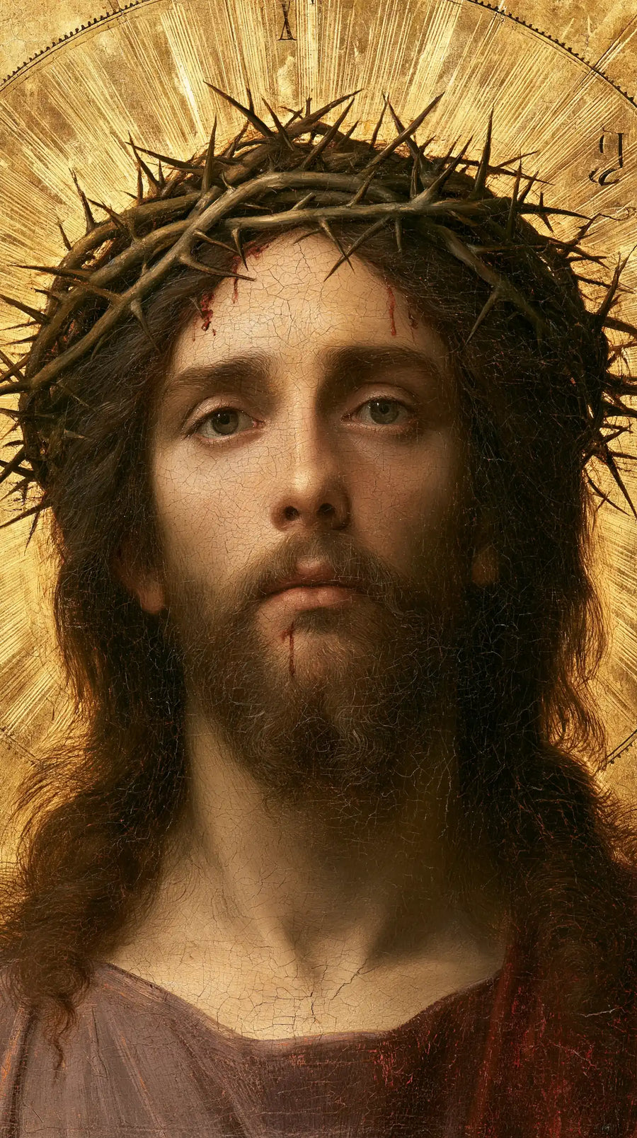 Jesus Crowned with Thorns — The Pale Neck beneath Rising Gold