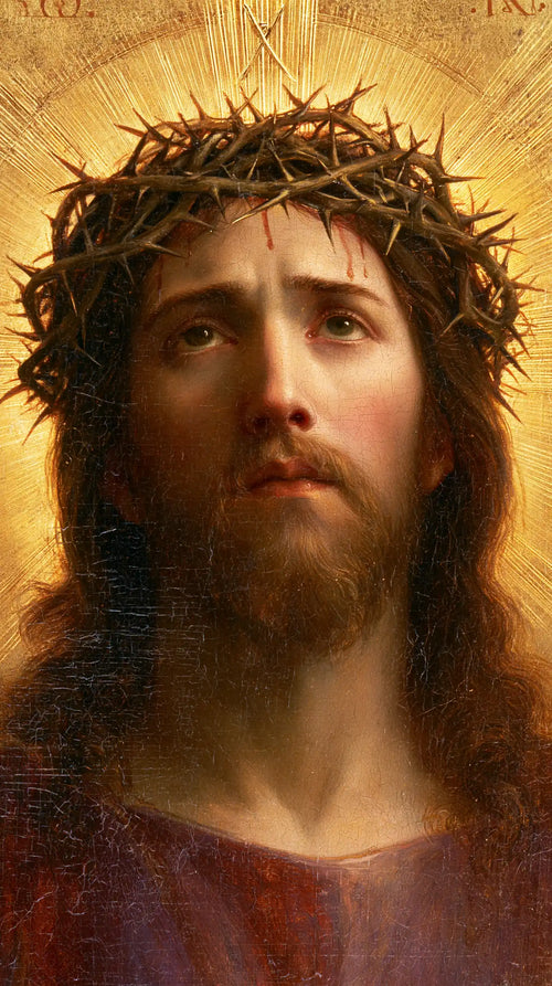 Jesus crowned with thorns in radiant sacred gold in Sacred Gold style, portrait Christian artwork no. 3