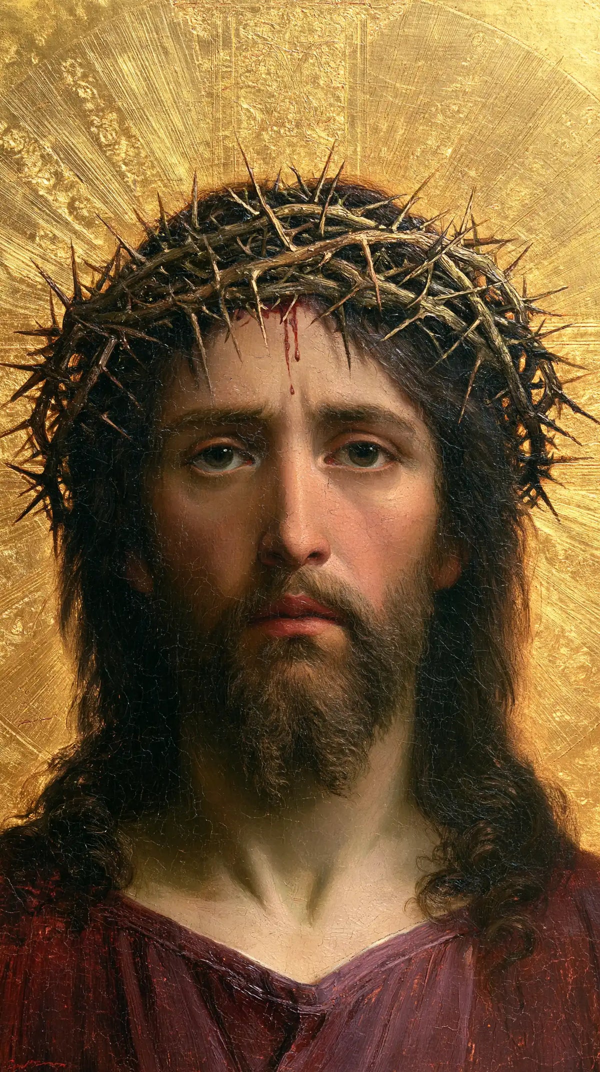 Jesus Crowned with Thorns — Blue Eyes at the Center of the Rays