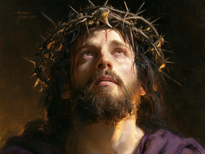 Jesus Crowned with Thorns — The Uplifted Face beneath Pale Branches