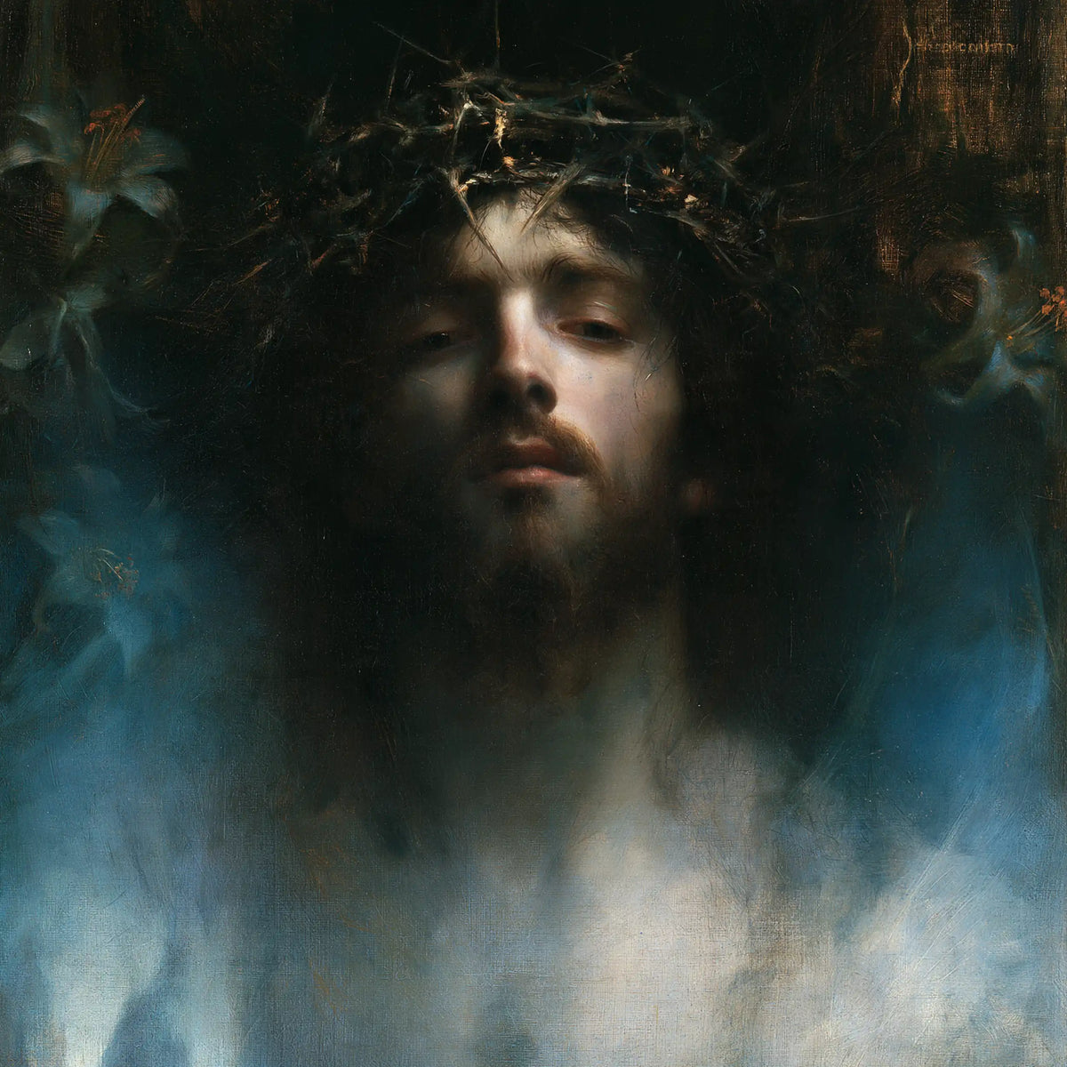 Jesus Crowned with Thorns — Closed Eyes in the Blue Cloud