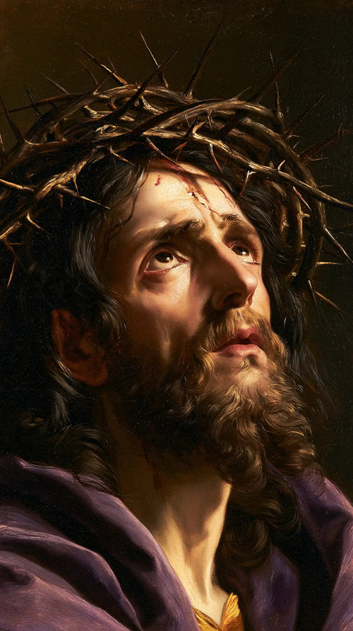 Jesus crowned with thorns in a theatrical Baroque scene in Theatrical Baroque style, portrait Christian artwork no. 3