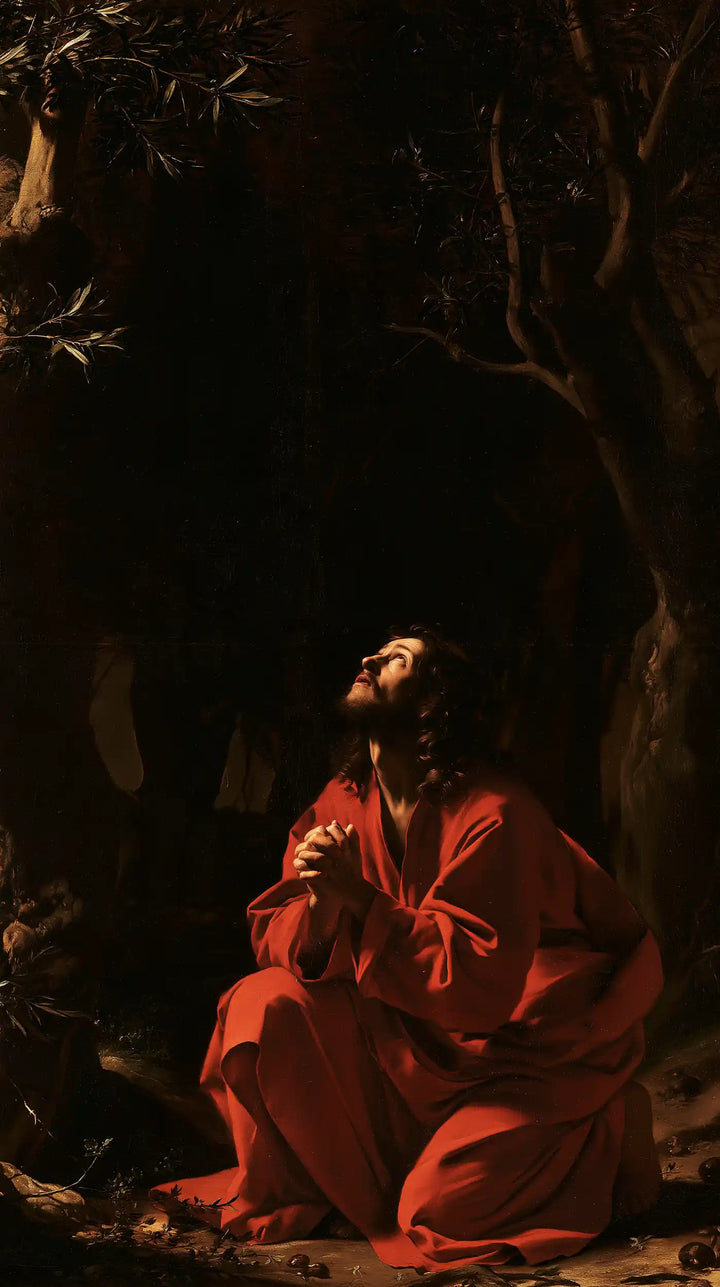 Jesus in Gethsemane — Red at the Threshold of Silence
