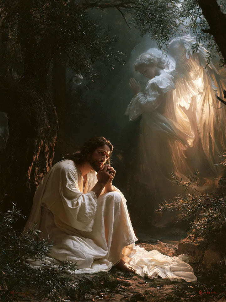 Jesus in Gethsemane — The Messenger in Flame-Lit Folds