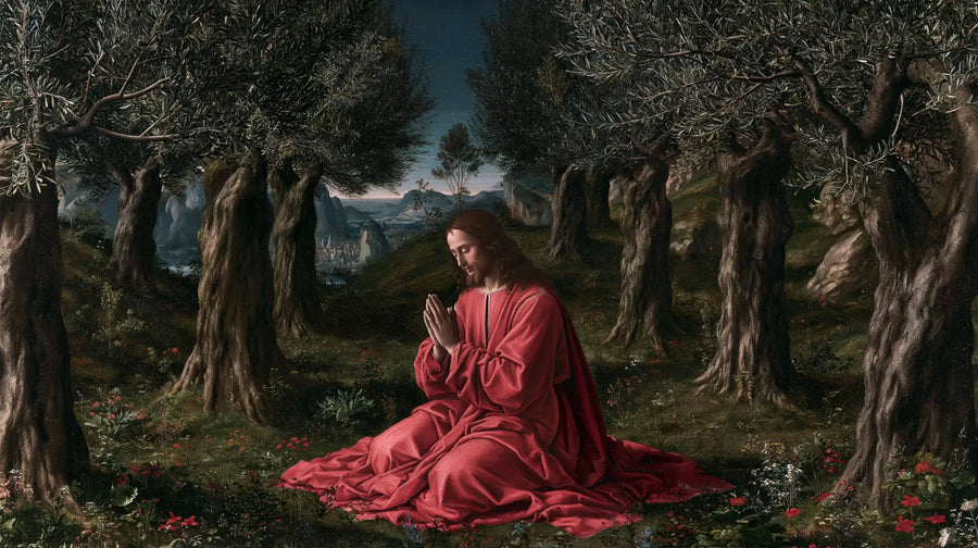 Jesus in Gethsemane — Silence upon a Carpet of Red Flowers