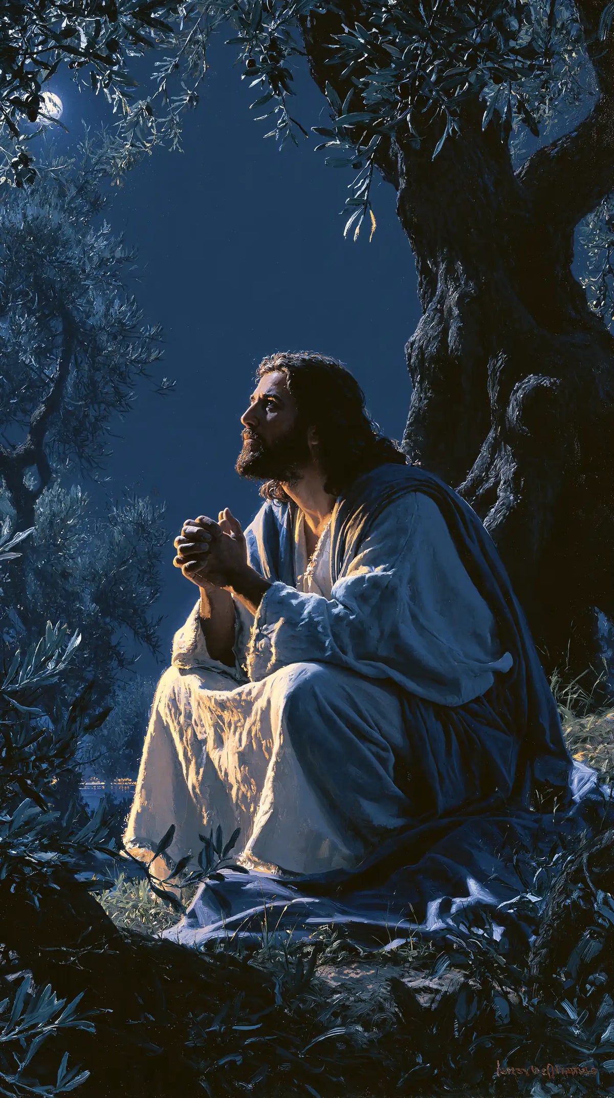 Jesus in Gethsemane - Midnight Blue Chiaroscuro · Portrait n° 1